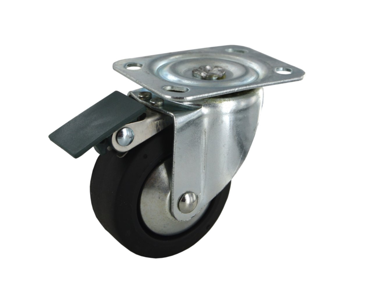 Roulette pivotante à platine avec frein caoutchouc noir Ø50mm charge 50kg - CIME