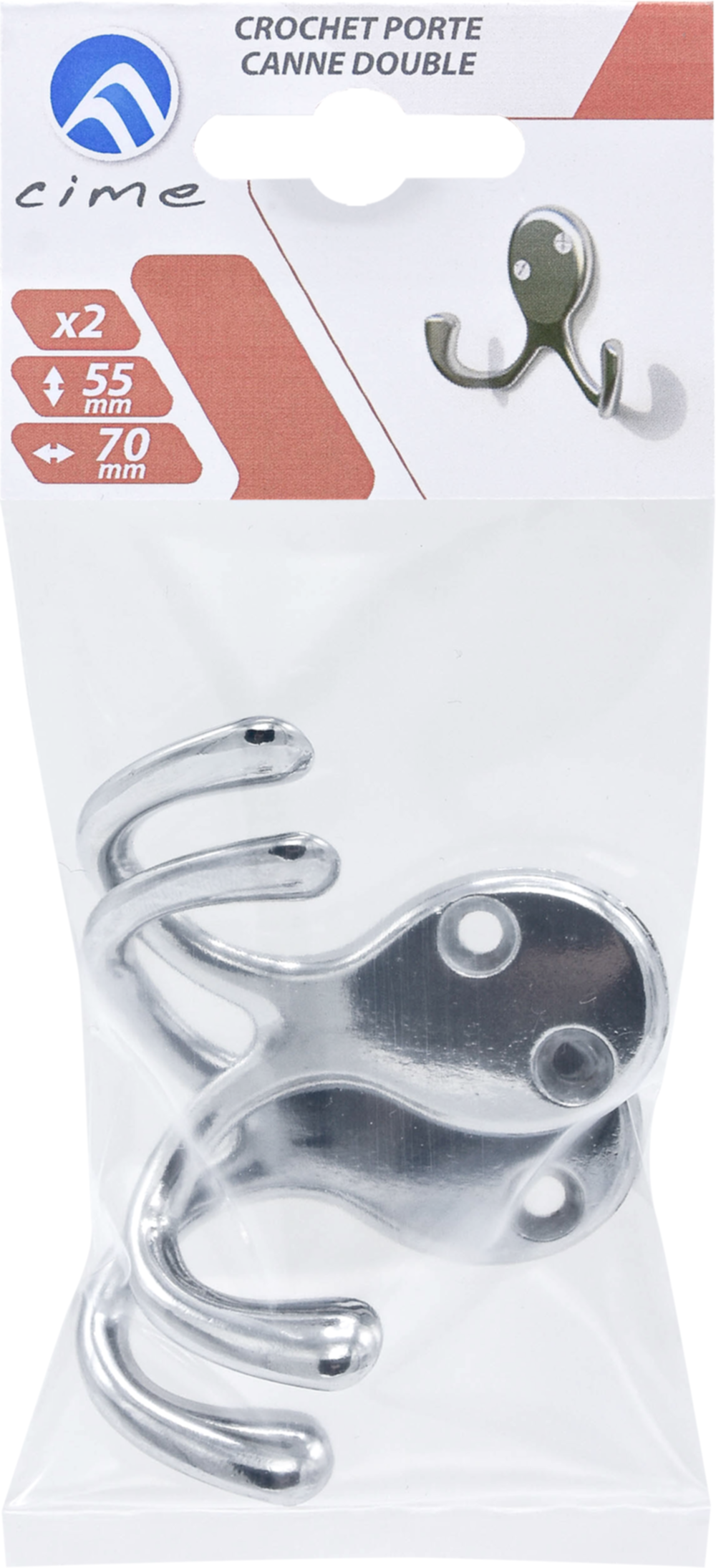 Crochet porte canne doubleH H55 mm zamak nickelé x2 - CIME
