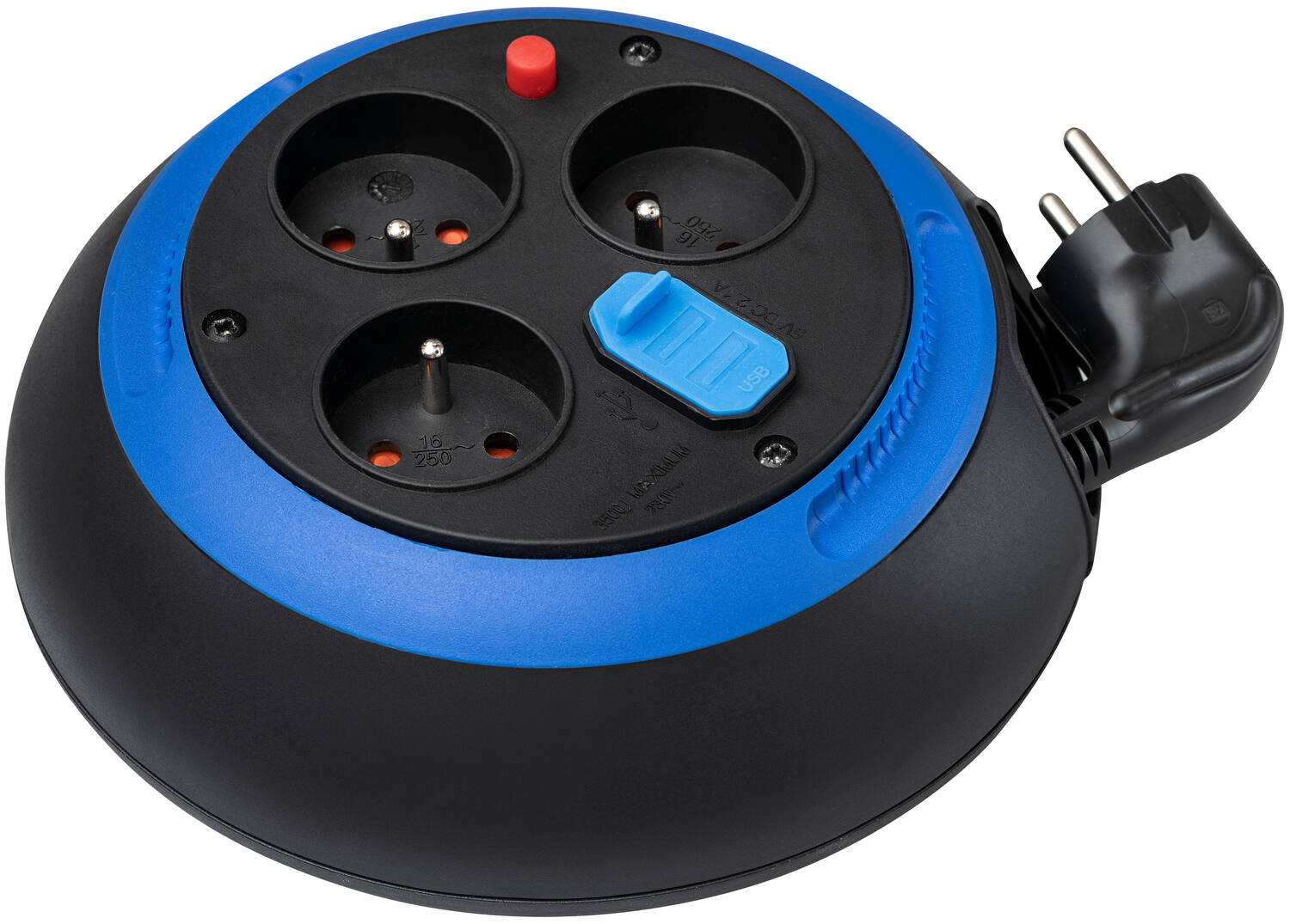 Enrouleur de câble Design-Box CL-S noir/bleu 3 prises + 2 prises-chargeur USB 3m - BRENNENSTUHL