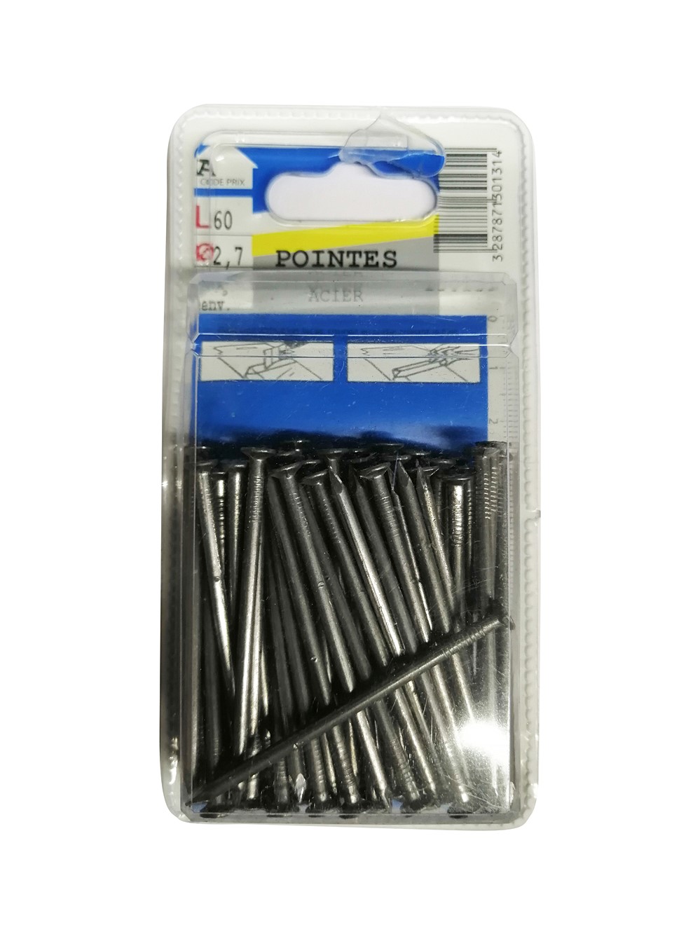 Pointes tête plate acier L60 ø2,7mm