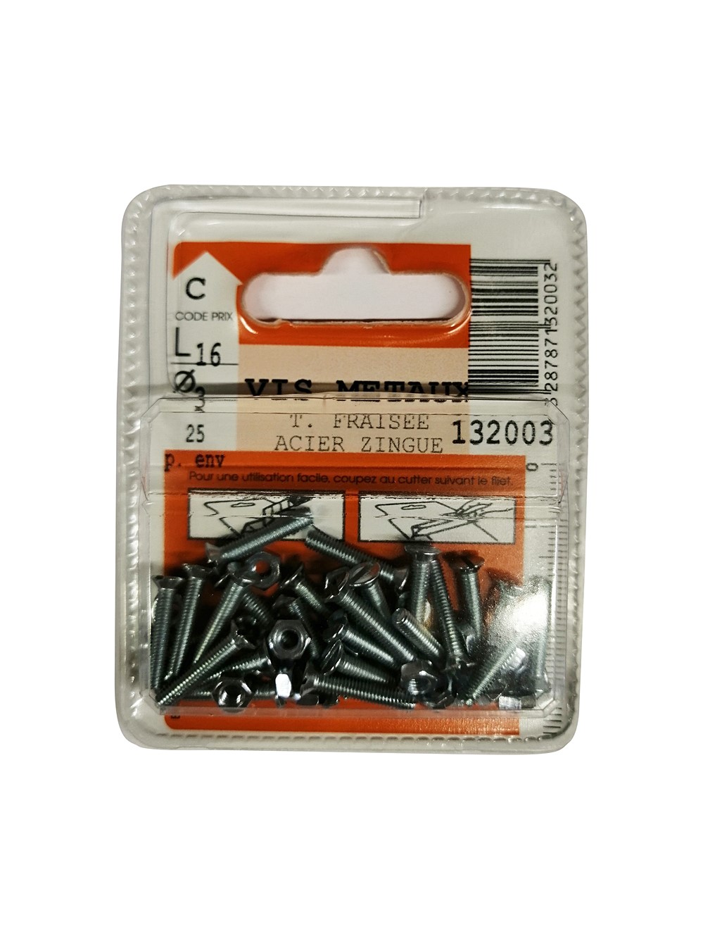 Vis métaux tête fraisée 16x3mm - 25 pièces