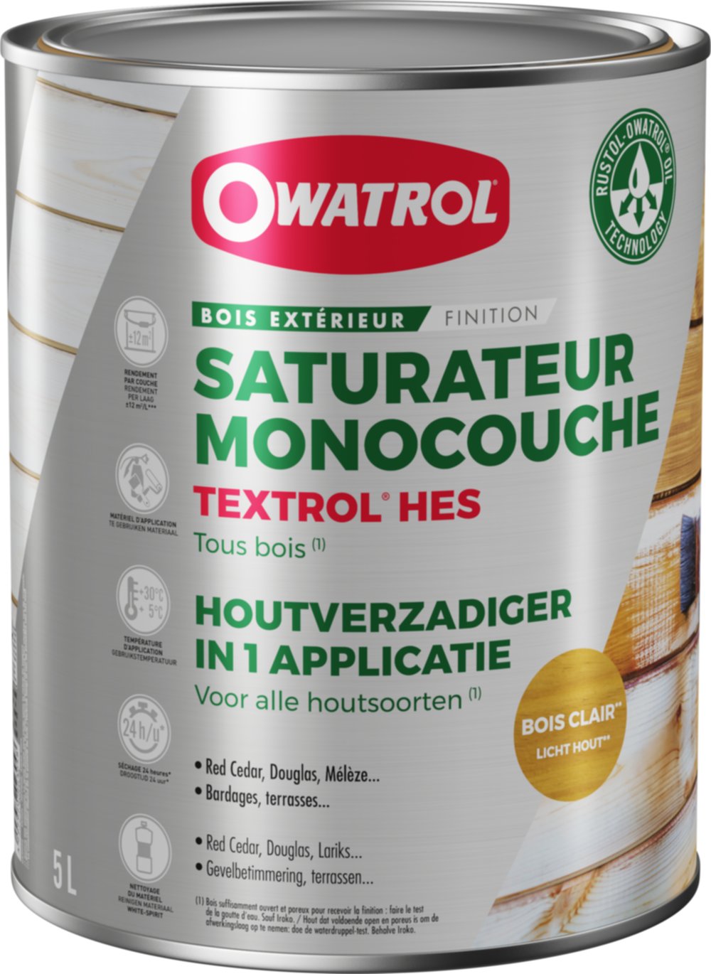 Saturateur monocouche tous bois Textrol HES bois clair 5L - OWATROL