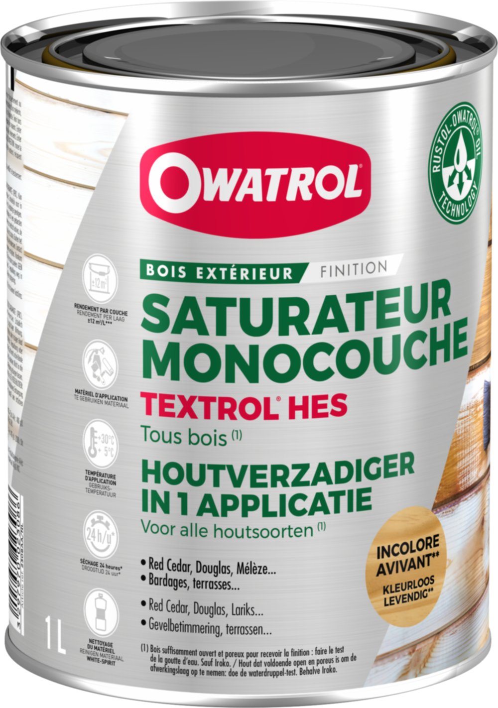 Saturateur monocouche tous bois Textrol HES incolore 1L - OWATROL