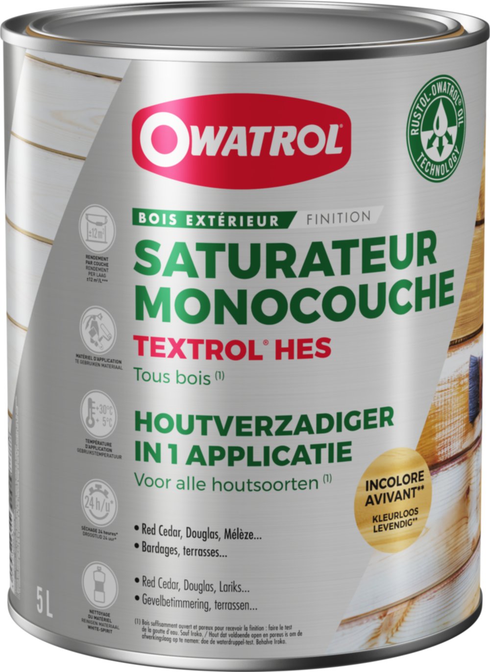 Saturateur monocouche tous bois Textrol HES incolore 5L - OWATROL