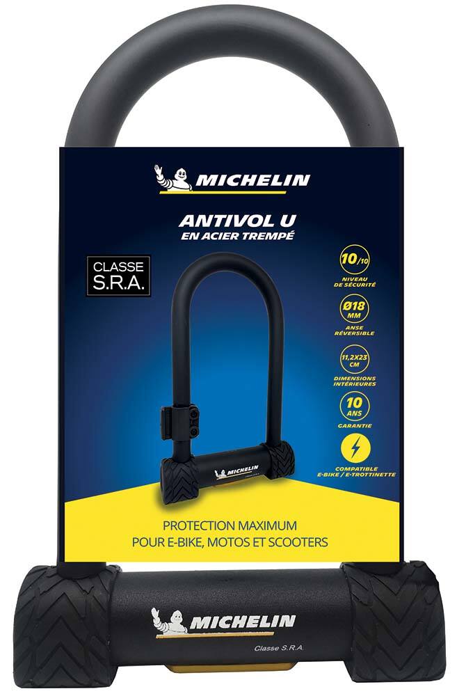 Antivol U SRA à clés 112x230mm Ø18mm avec support - MICHELIN