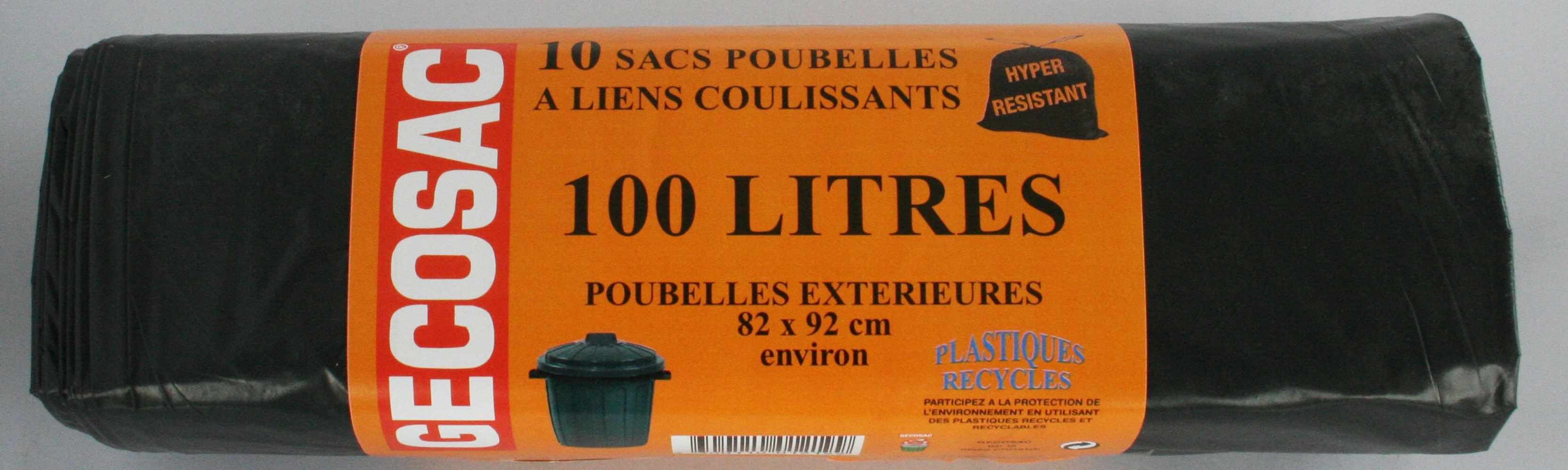 10 Sacs poubelle à fermeture par liens coulissants 100l