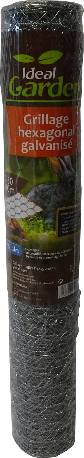 Grillage hexagonal galvanisé 25 mm 0,5 x 10 m - IDEAL GARDEN