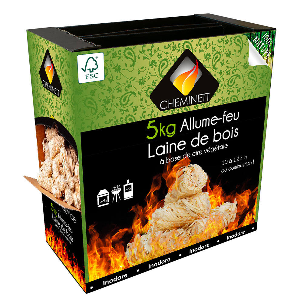 Allume feu Barbecue Poêle et Cheminée Laine de bois et cire 5kg