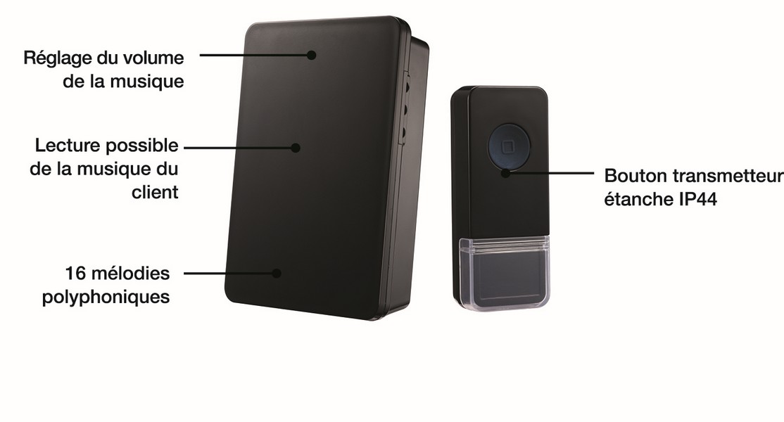Sonnette sans fil noir portée 200m