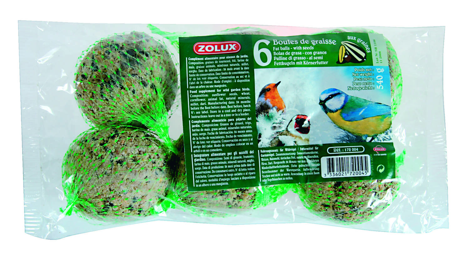 6 Boules de graisse pour oiseaux 90g - ZOLUX