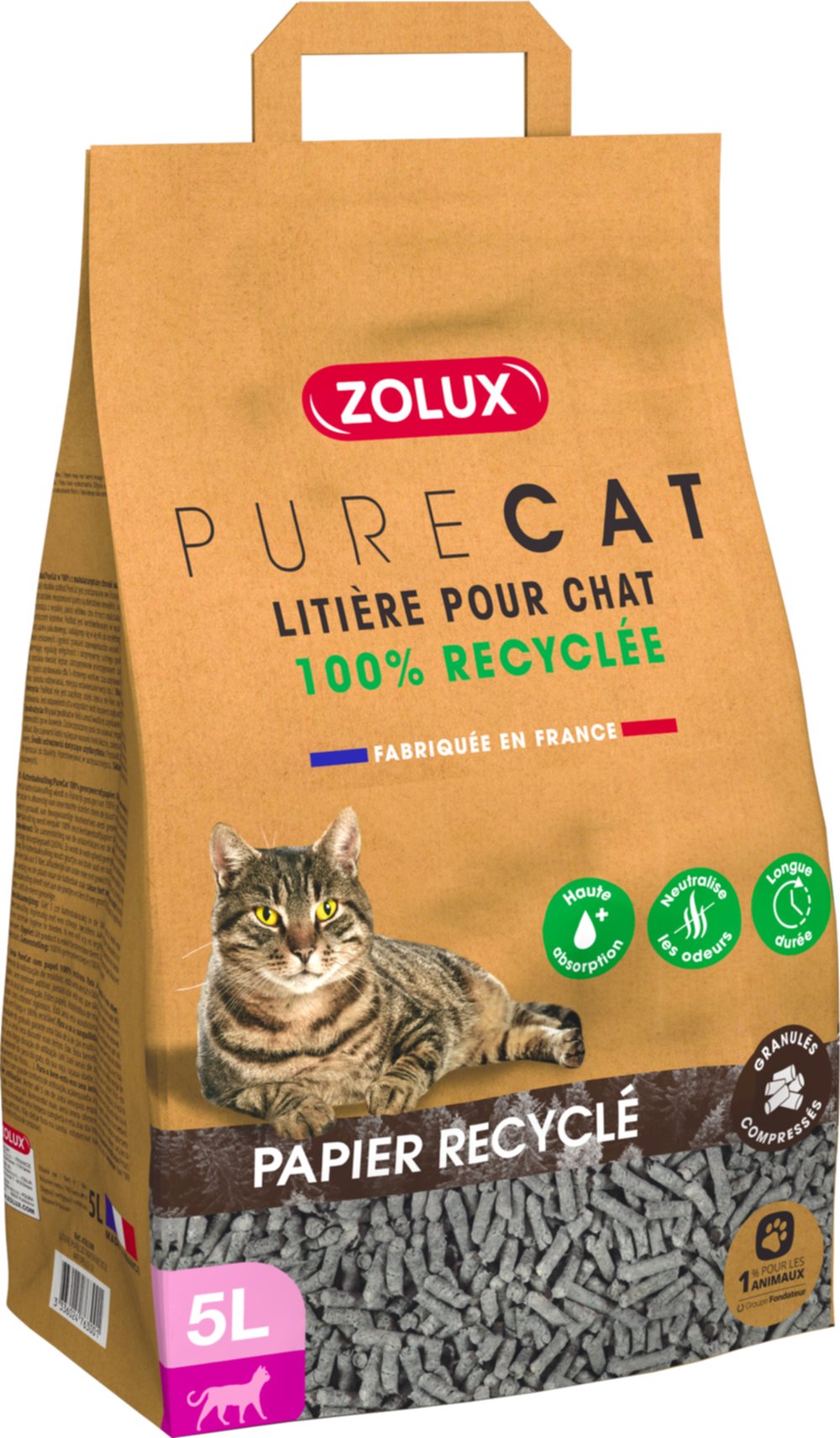 Litière Purecat papier recyclé naturel 5 L - ZOLUX