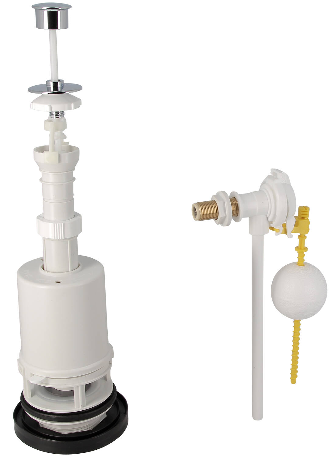 Mécanisme à tirette bouton chromé et robinet flotteur