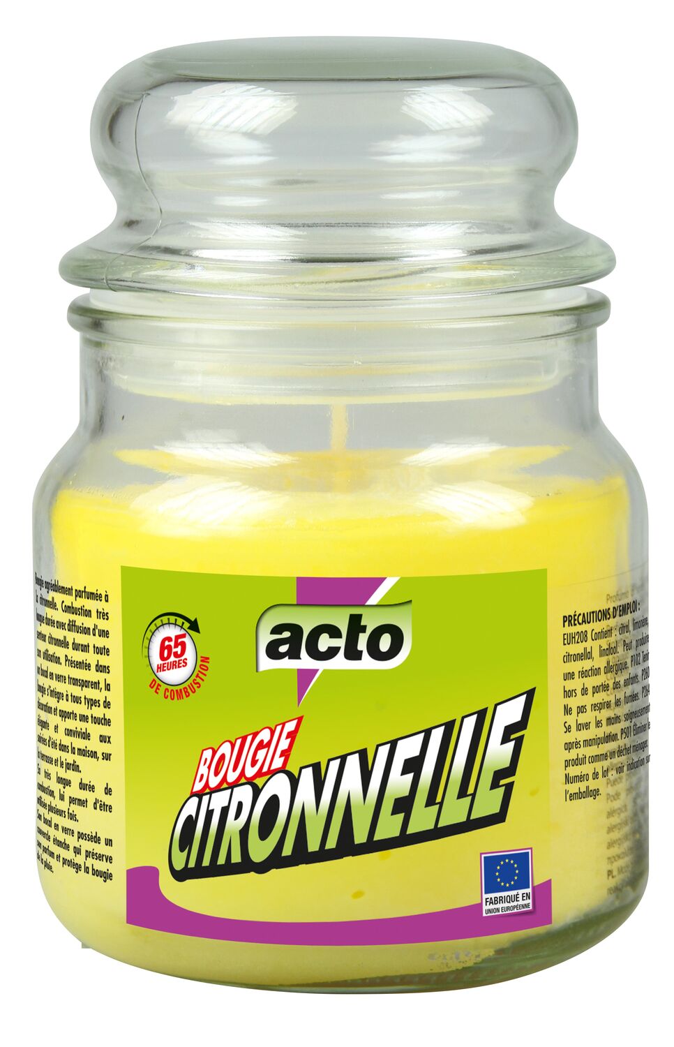 Bougie citronnelle pot verre grand modèle - ACTO