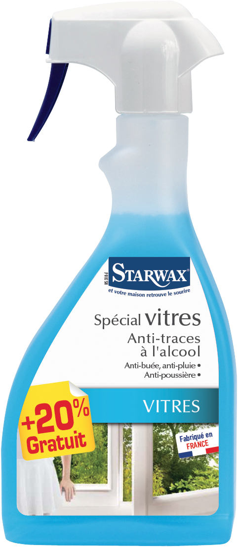 Nettoyant vitres anti-traces à l'alcool 500ml+20%