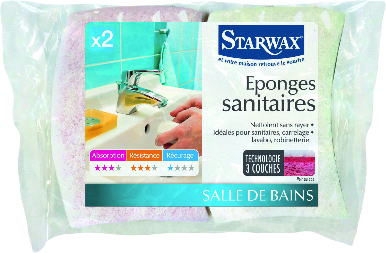 Lot de 2 éponges sanitaires pour salle de bain - STARWAX