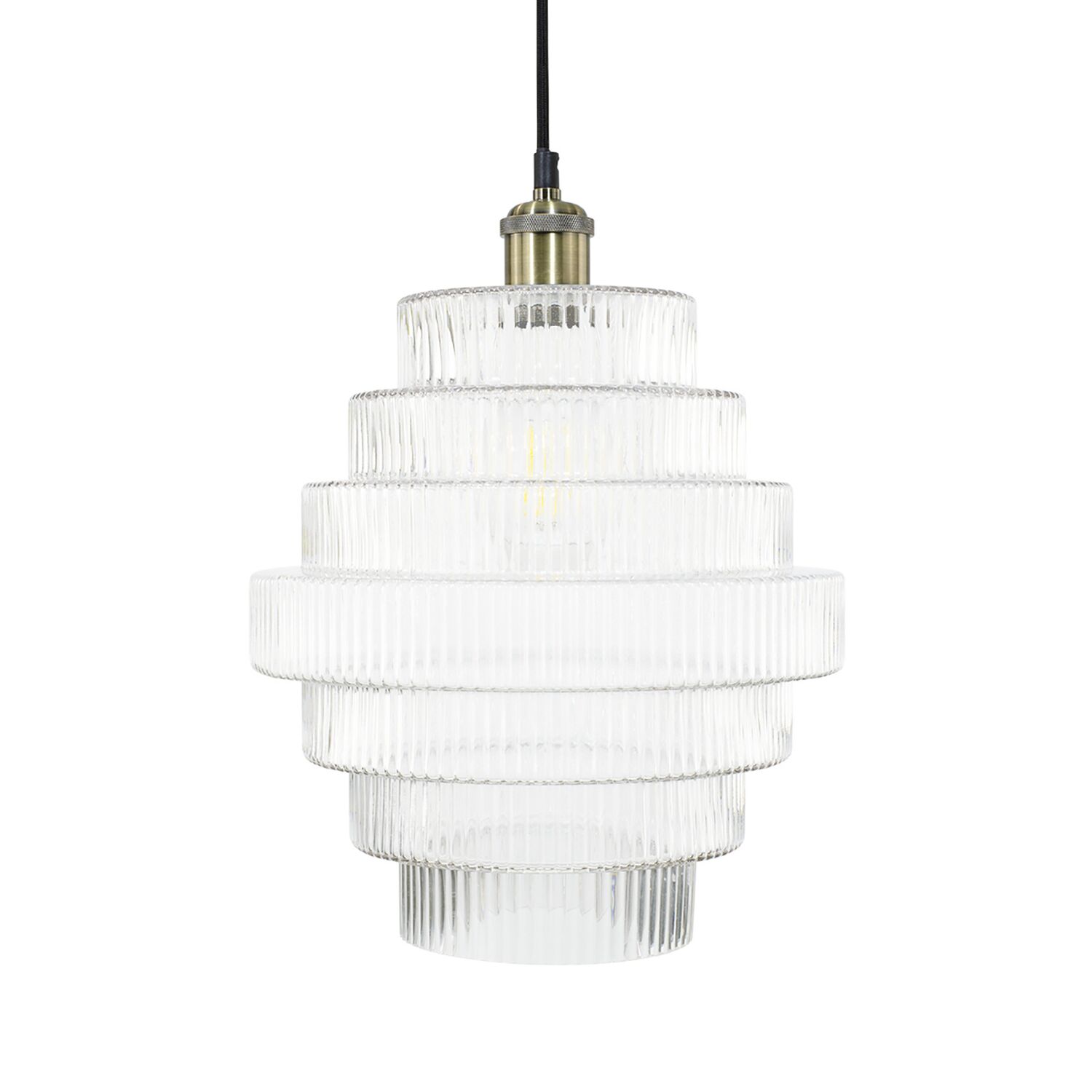 Suspension Challe verre strié blanc Ø28cm H.42–142cm - C-CREATION