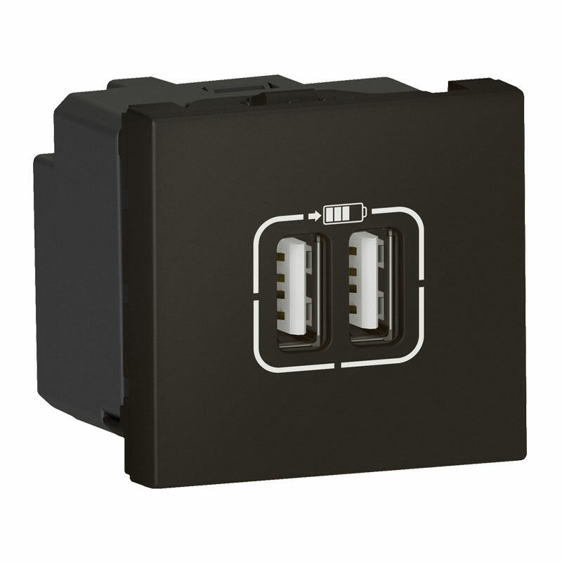 Double Chargeur USB Mosaic Type A 2 Modules Composable Noir