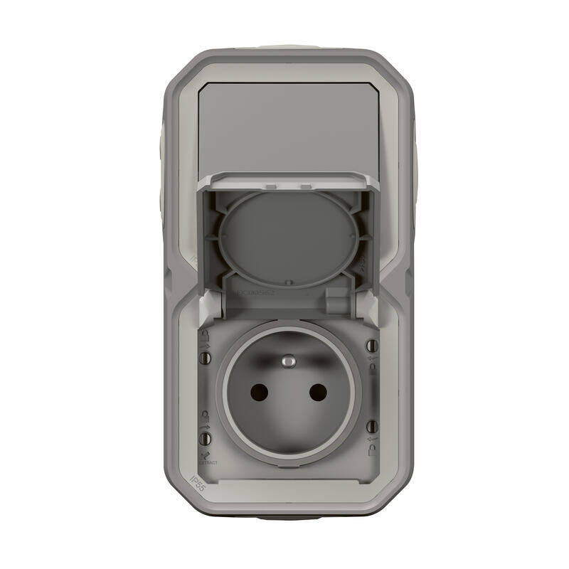 Prise de courant avec va-et-vient vertical Plexo complet saillie gris 16A - LEGRAND