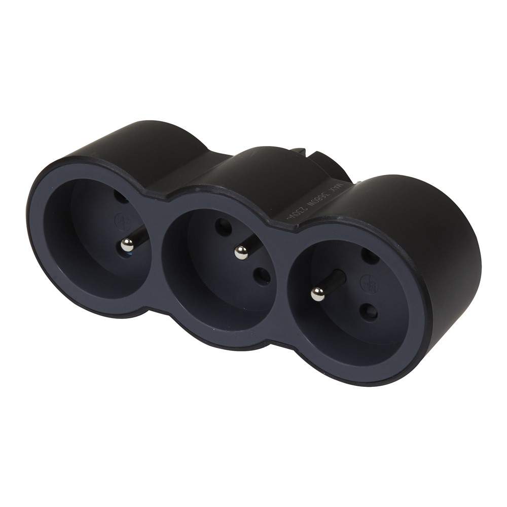 Fiche 3 prises 2P+T Frontales 16A 230V 3680W Noir