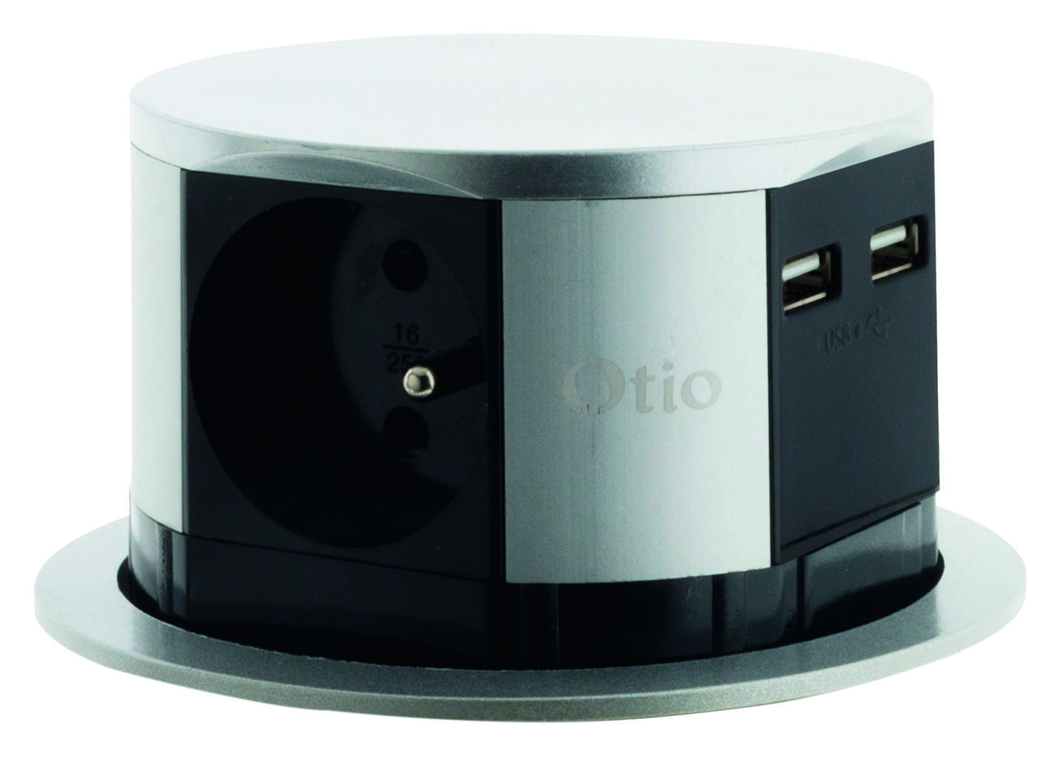 Bloc Escamotable Compact Push 3 prises 16A + 2 USB