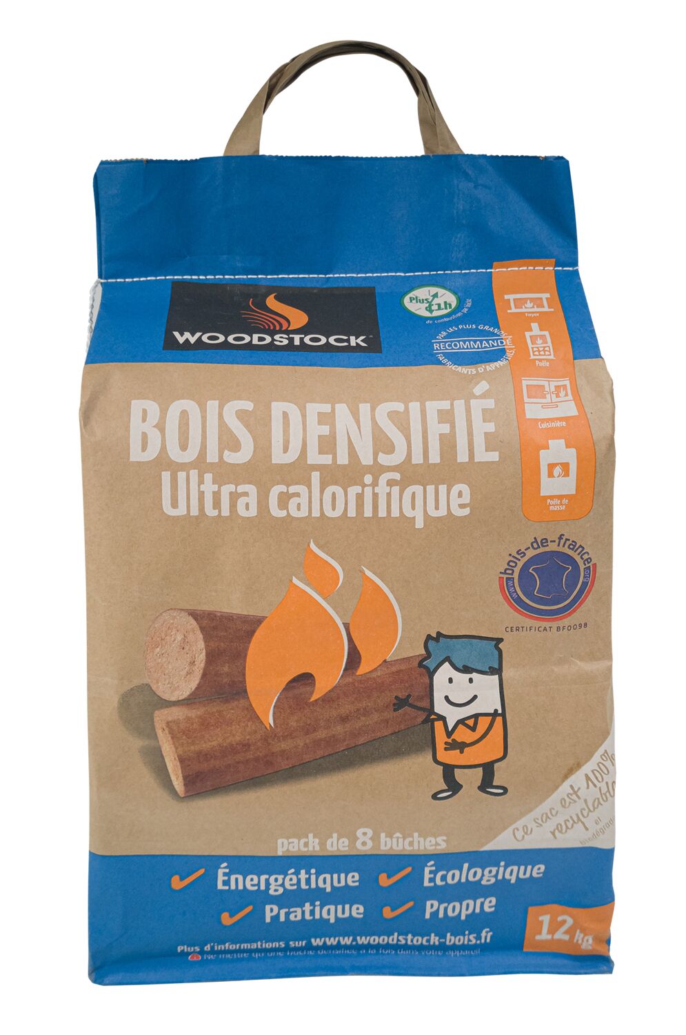 Bûches densifiées 100% naturelles 12kg - WOODSTOCK