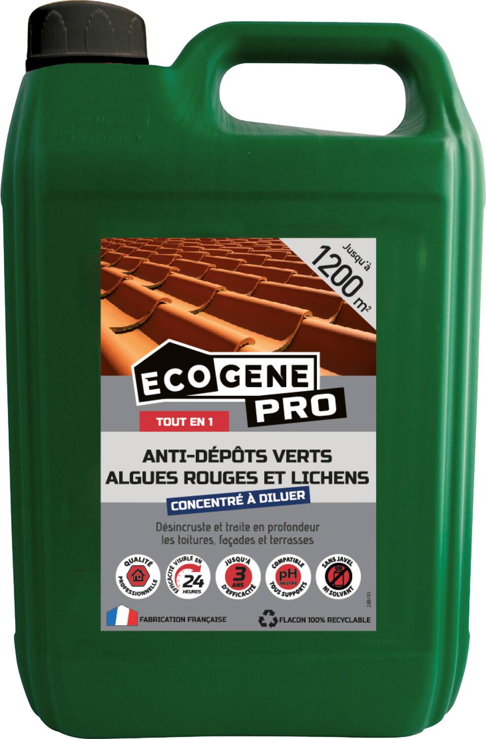 Anti-dépôts verts algues rouges/lichens concentré tarite 1200m² 5L - ECOGENE PRO