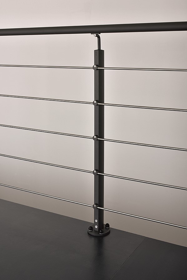 Poteau inoline fixation à plat aluminium noir - BURGER