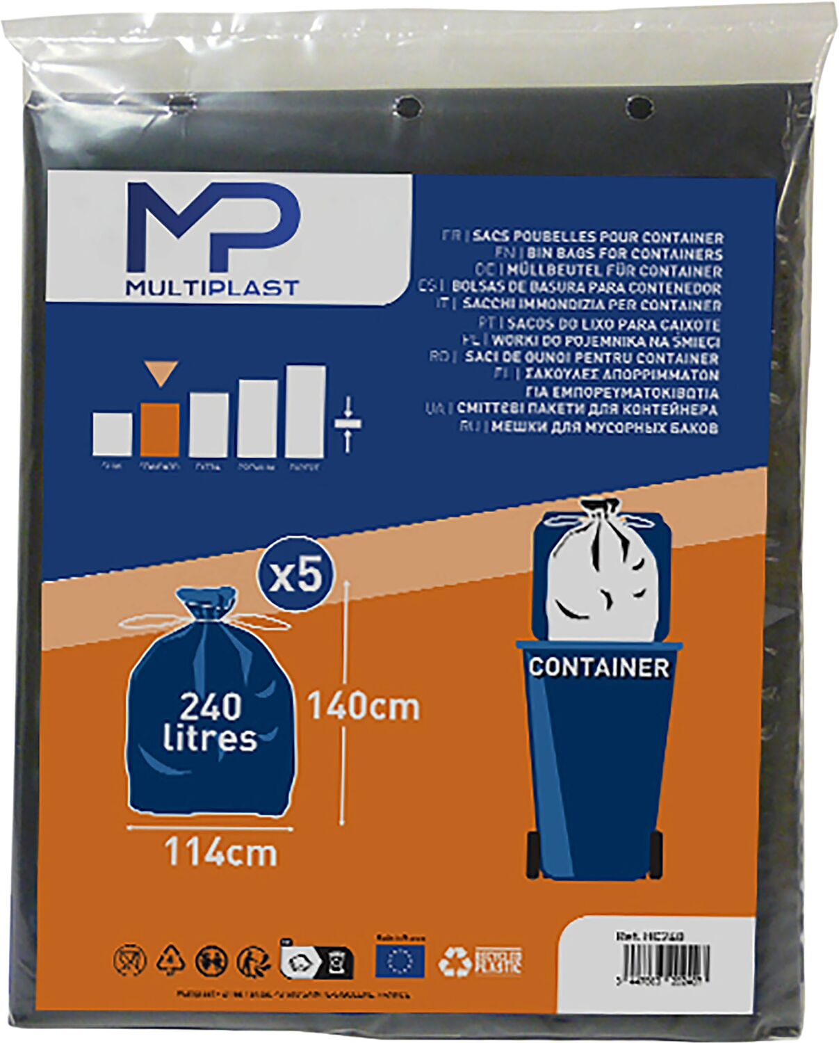 5 sacs poubelle container noir 240 L - MULTIPLAST