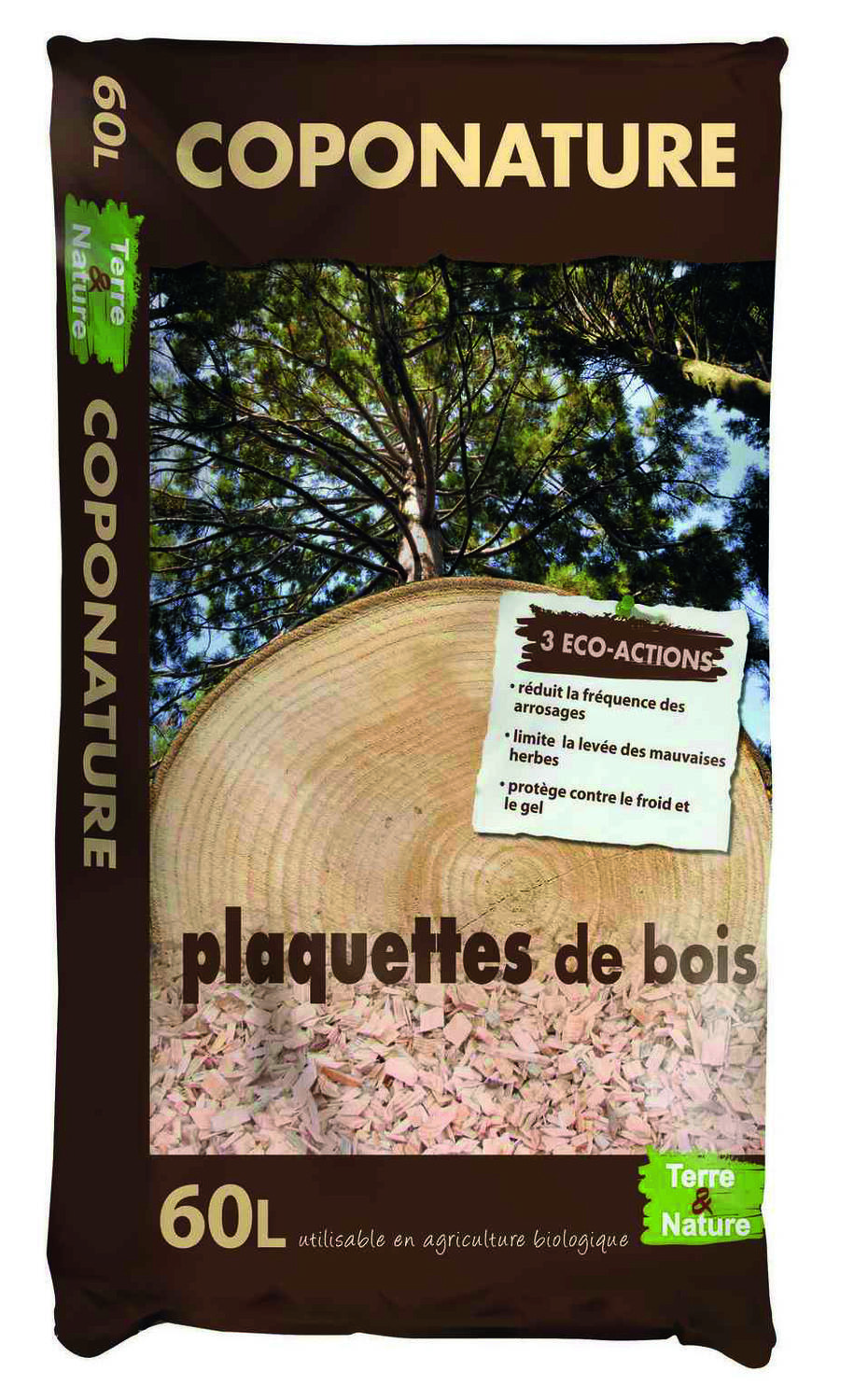 Plaquettes paillage bois naturel Coponature 60L - TERRE & NATURE