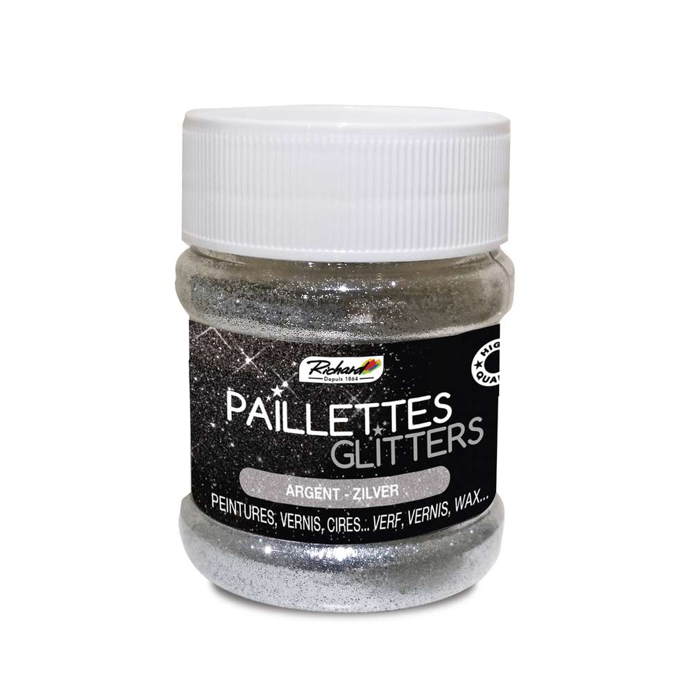 Paillettes colorées pour peinture, vernis et cire 80g Argent