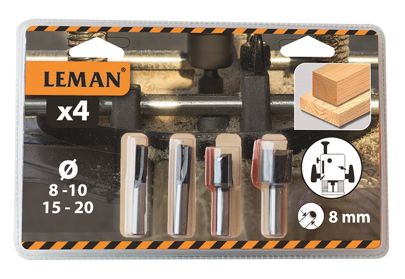 Blister 4 méches de défonceuse carbure  q.8 mm - LEMAN