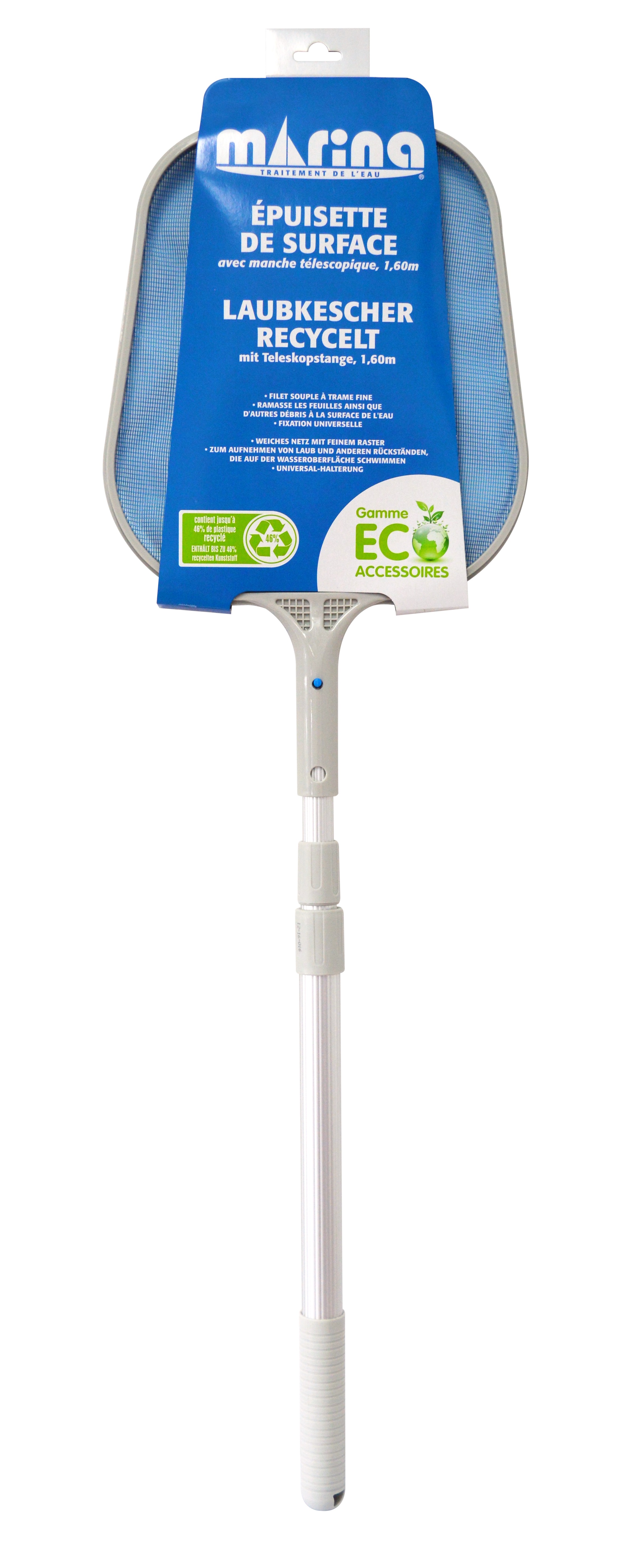 Epuisette recyclée + manche télescopique 1,60m