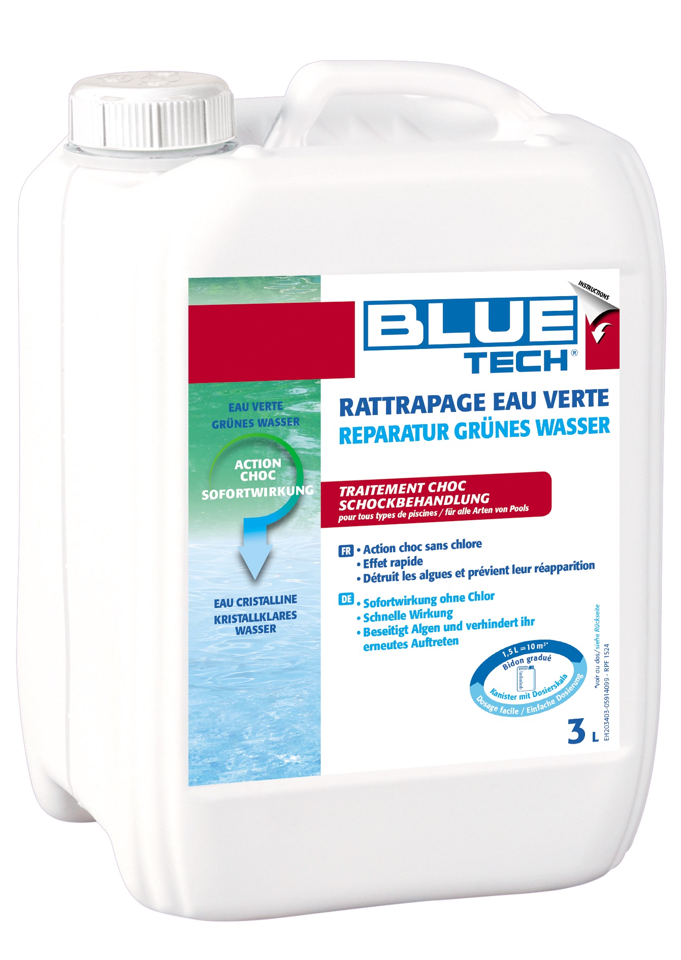 Rattrapage eau verte liquide - action rapide 3L - BLUETECH