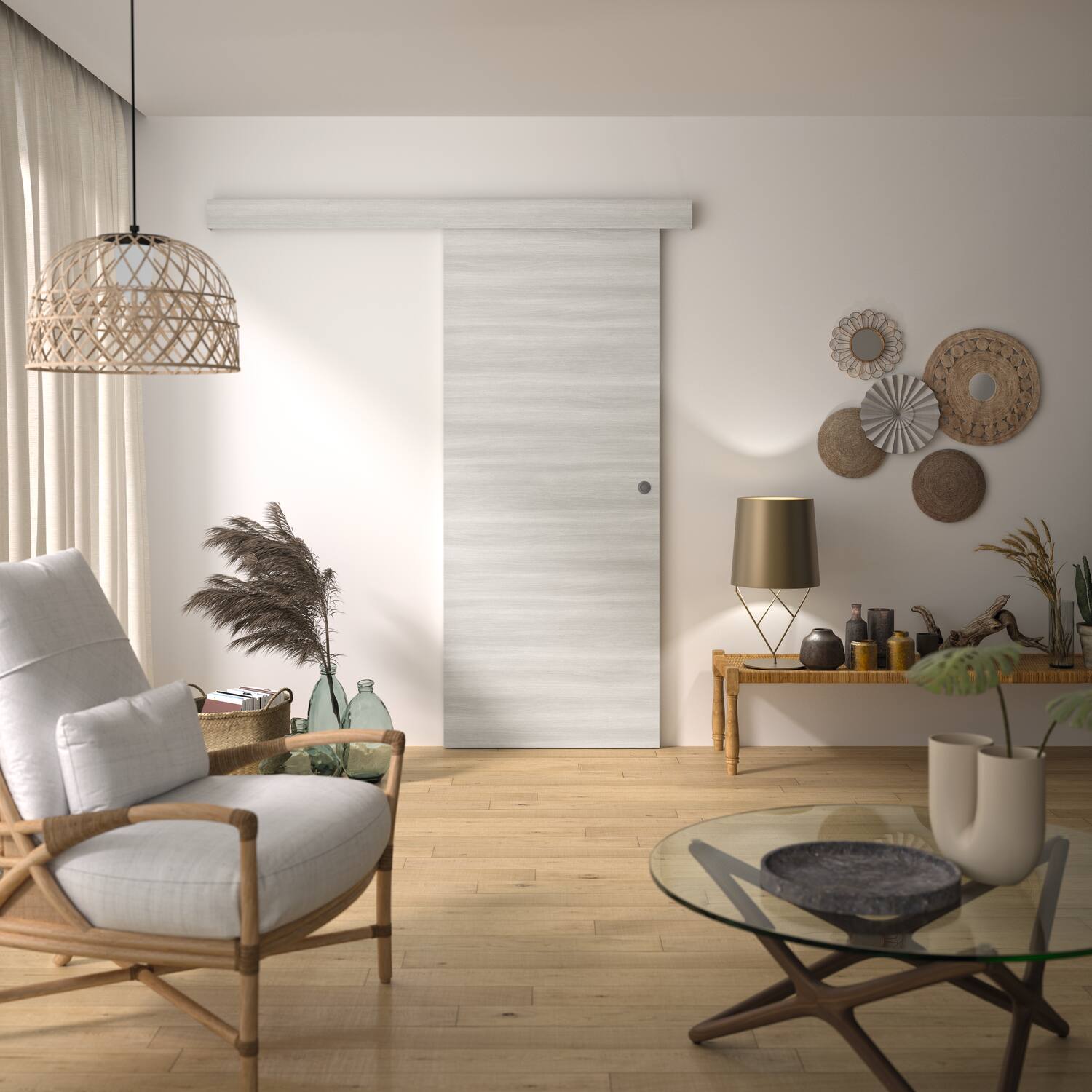 Kit porte coulissante chêne gris clair 204x83cm Bilbao - OPTIMUM