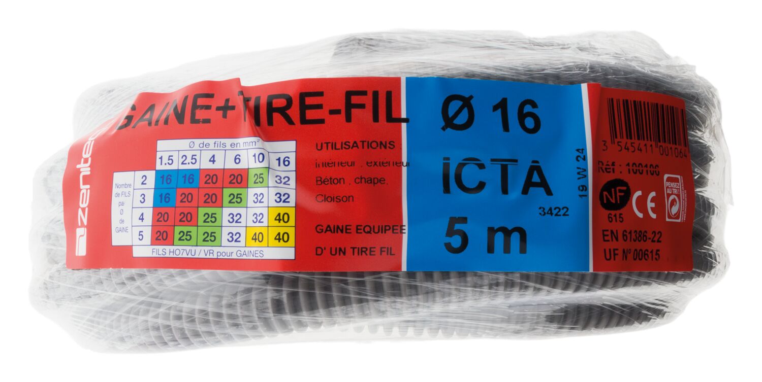 Gaine équipée d'un tire-fil d16 c. 5m - INOTECH