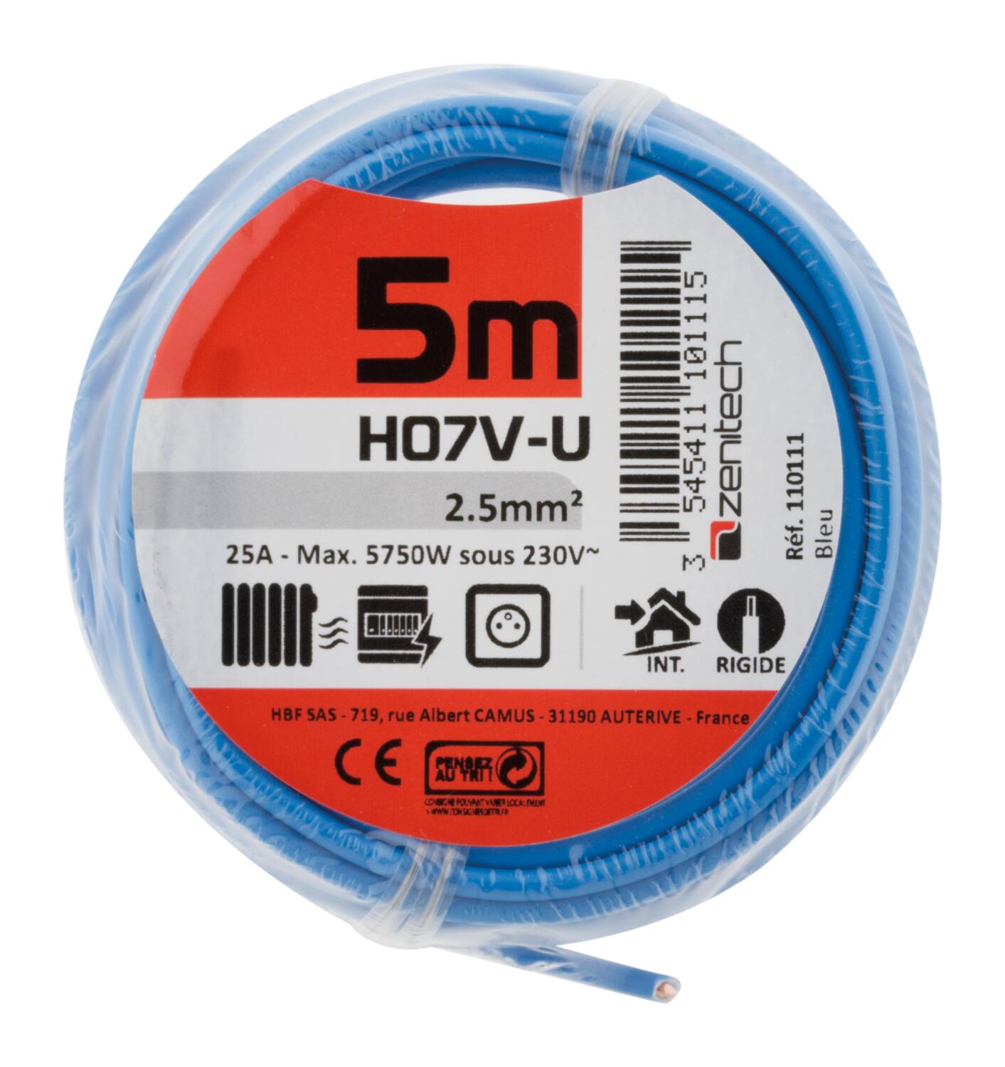 Cable ho7vu 2.5 blanc 5m - PLASTO