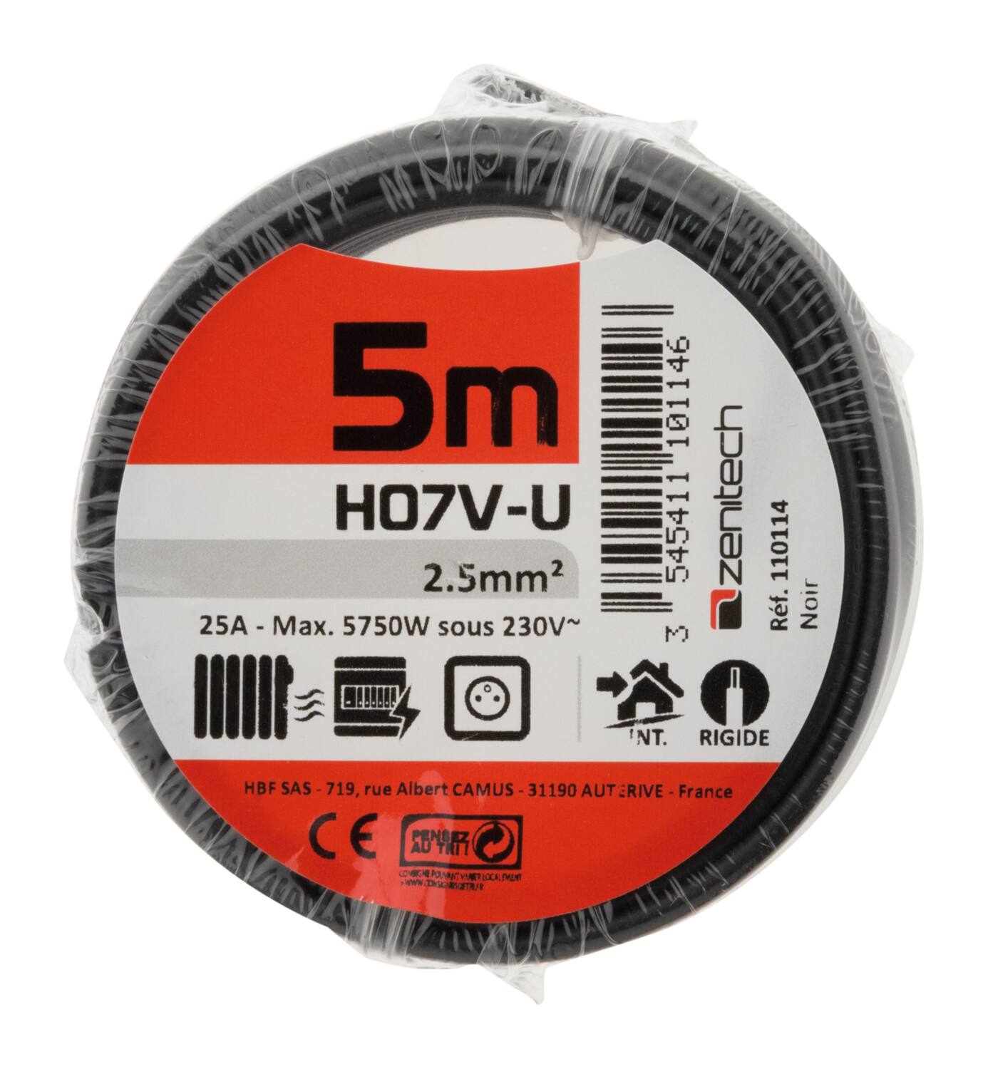 Cable ho7vu 2.5 noir 5m - PLASTO