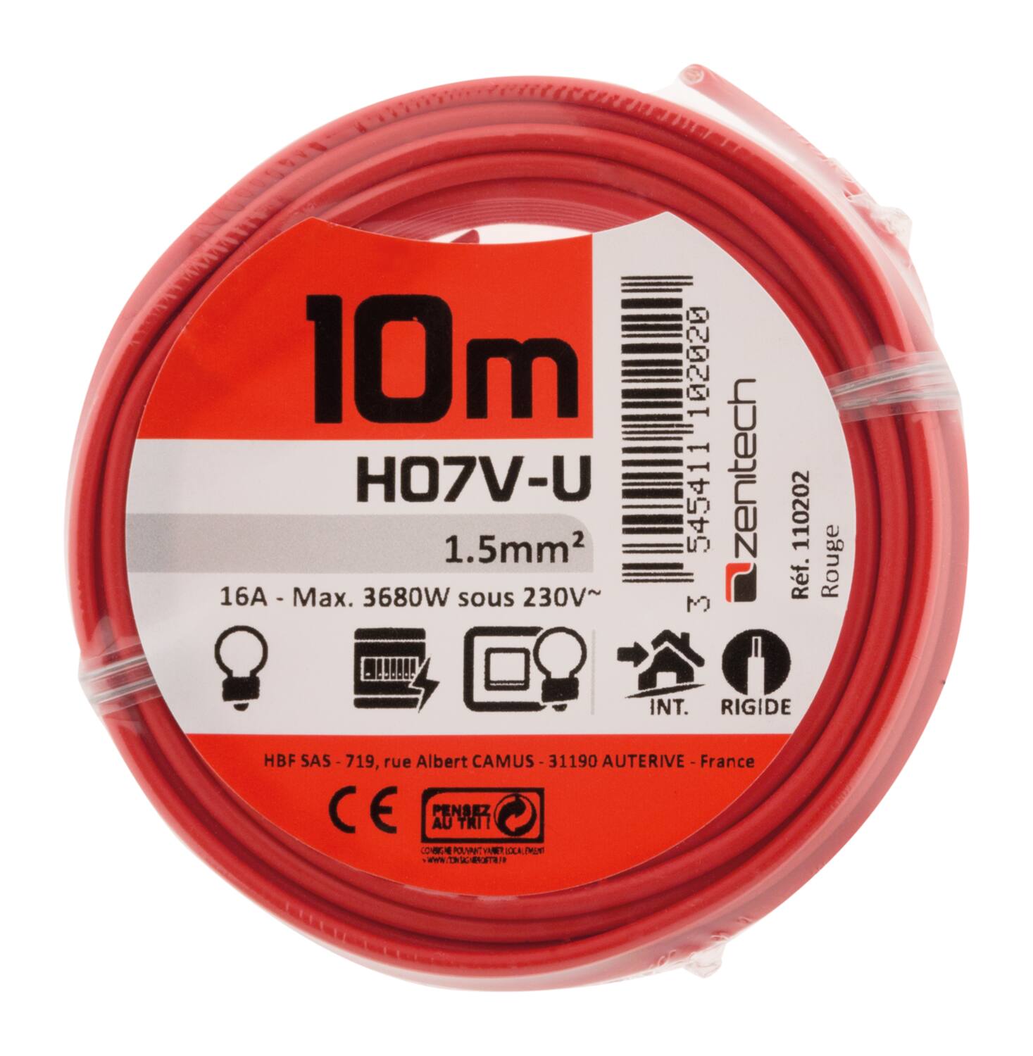 Cable ho7vu 1.5 rouge 10m - PLASTO