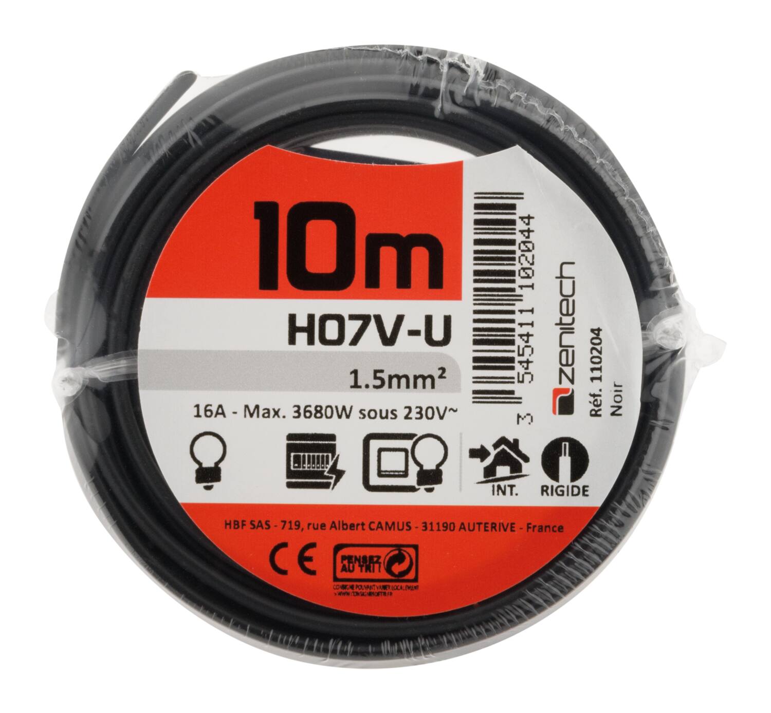 Cable ho7vu 1.5 noir 10m - PLASTO