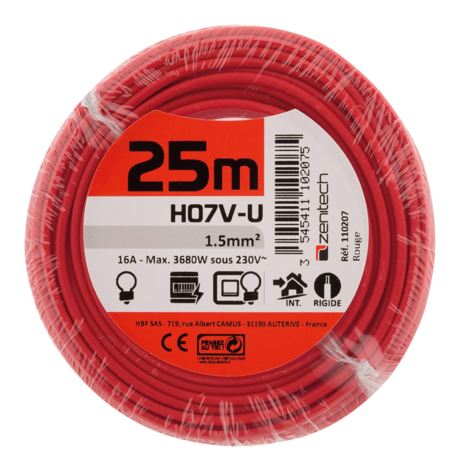 Cable ho7vu 1.5 rouge 25m - PLASTO