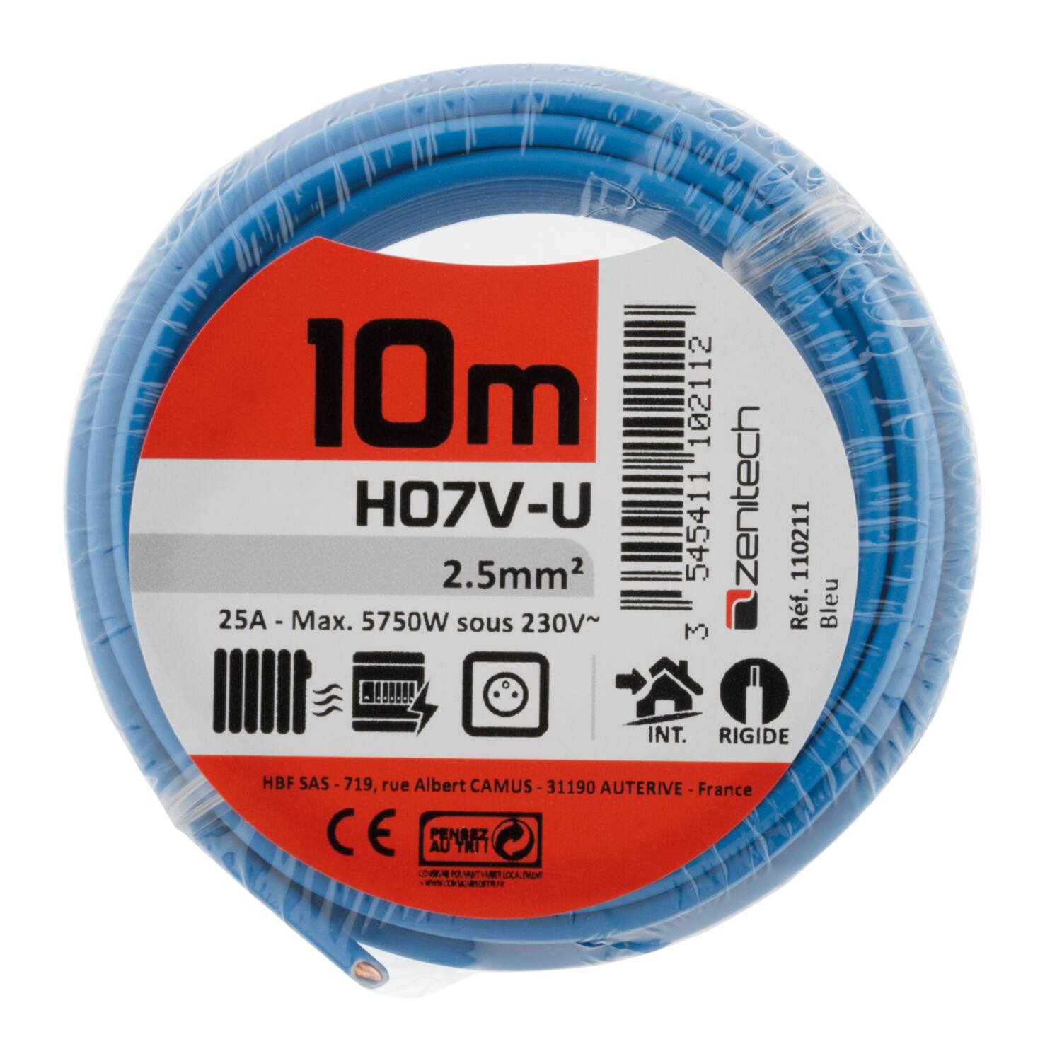Cable ho7vu 2.5 bleu 10m - PLASTO