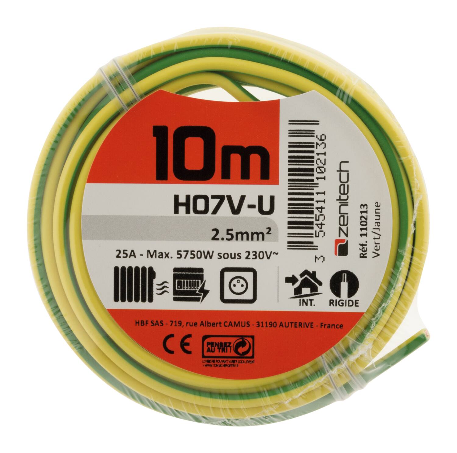 Cable ho7vu 2.5 vert/jaune 10m - PLASTO