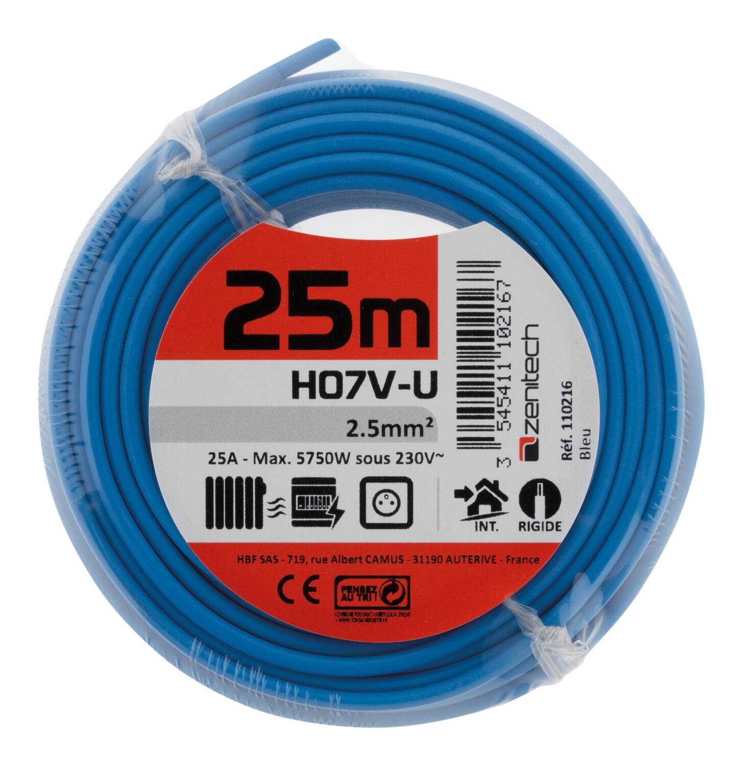 Cable ho7vu 2.5 bleu 25m - PLASTO