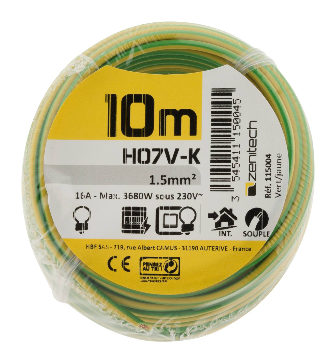 HO7VK 1,5MM² vert/jaune 10m - INOTECH