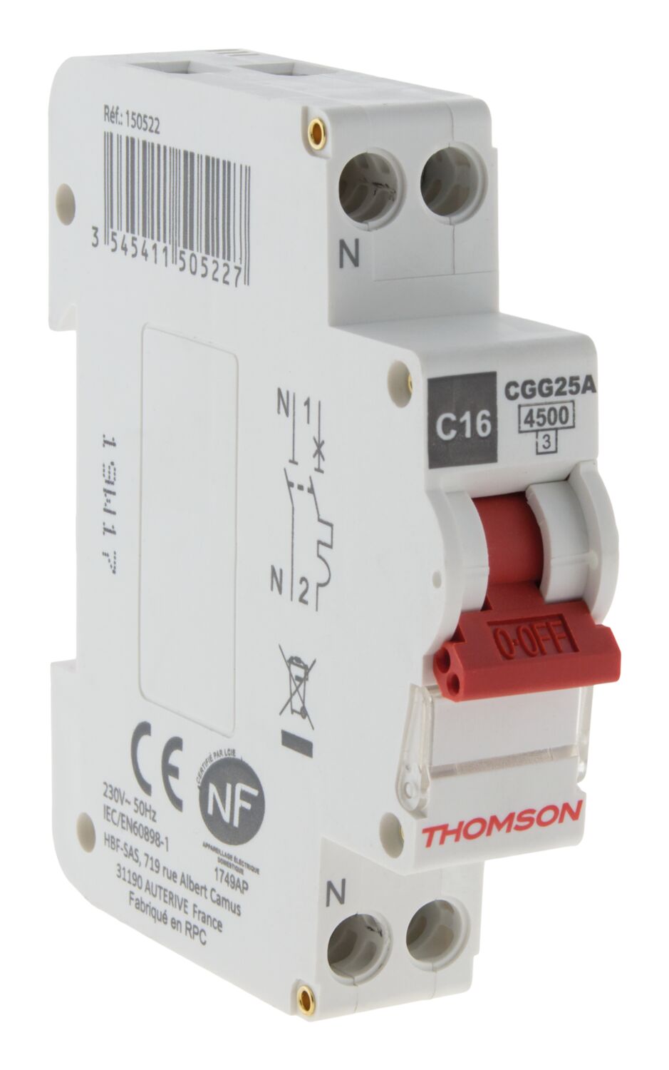 Disjoncteur à vis PH+N 16A Coupure 4,5KA NF - THOMSON