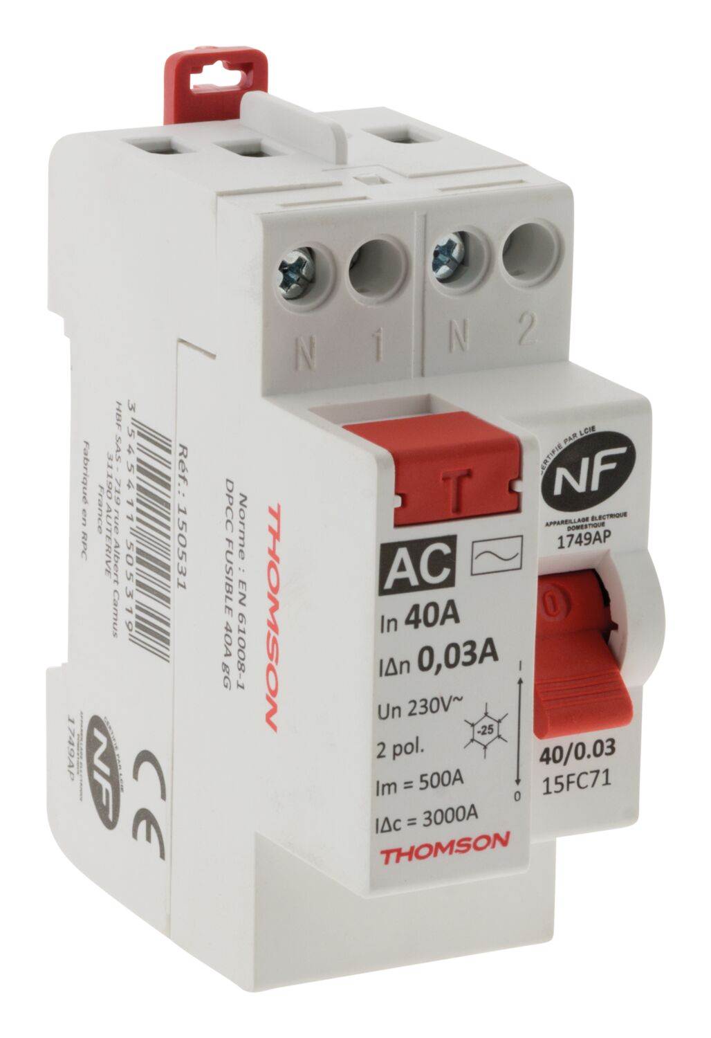 Interrupteur différentiel à vis type AC 40A NF 30mA - THOMSON