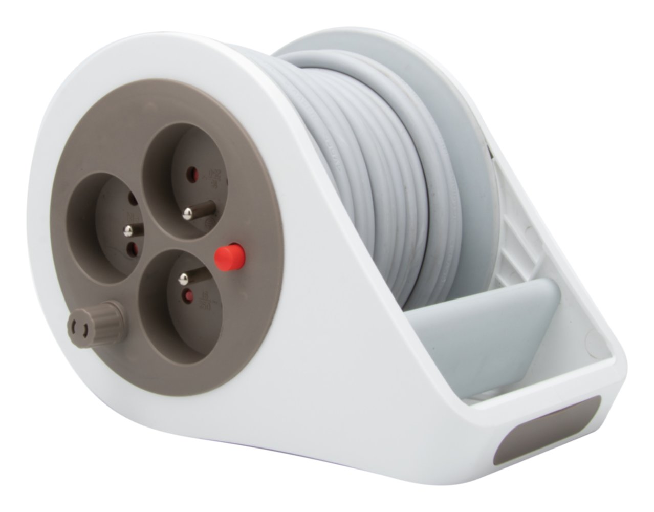 Mini enrouleur ménager 3 prises taupe