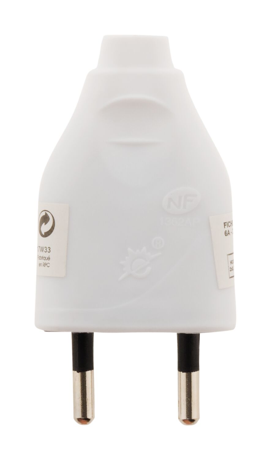 Fiche 1 prise mâle 2 Pôles 6A Blanche