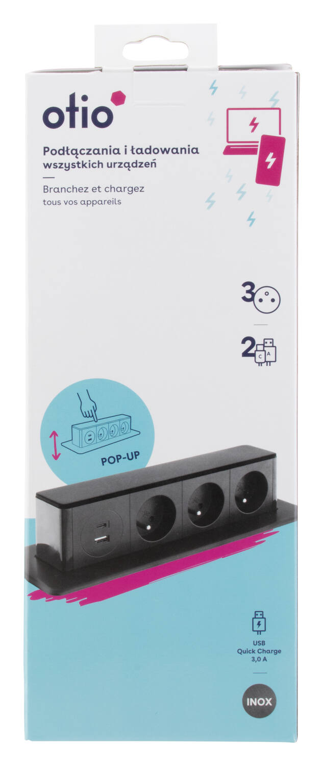 Multiprise encastrable 3 prises 16A 2P+T + 2 ports USB - OTIO