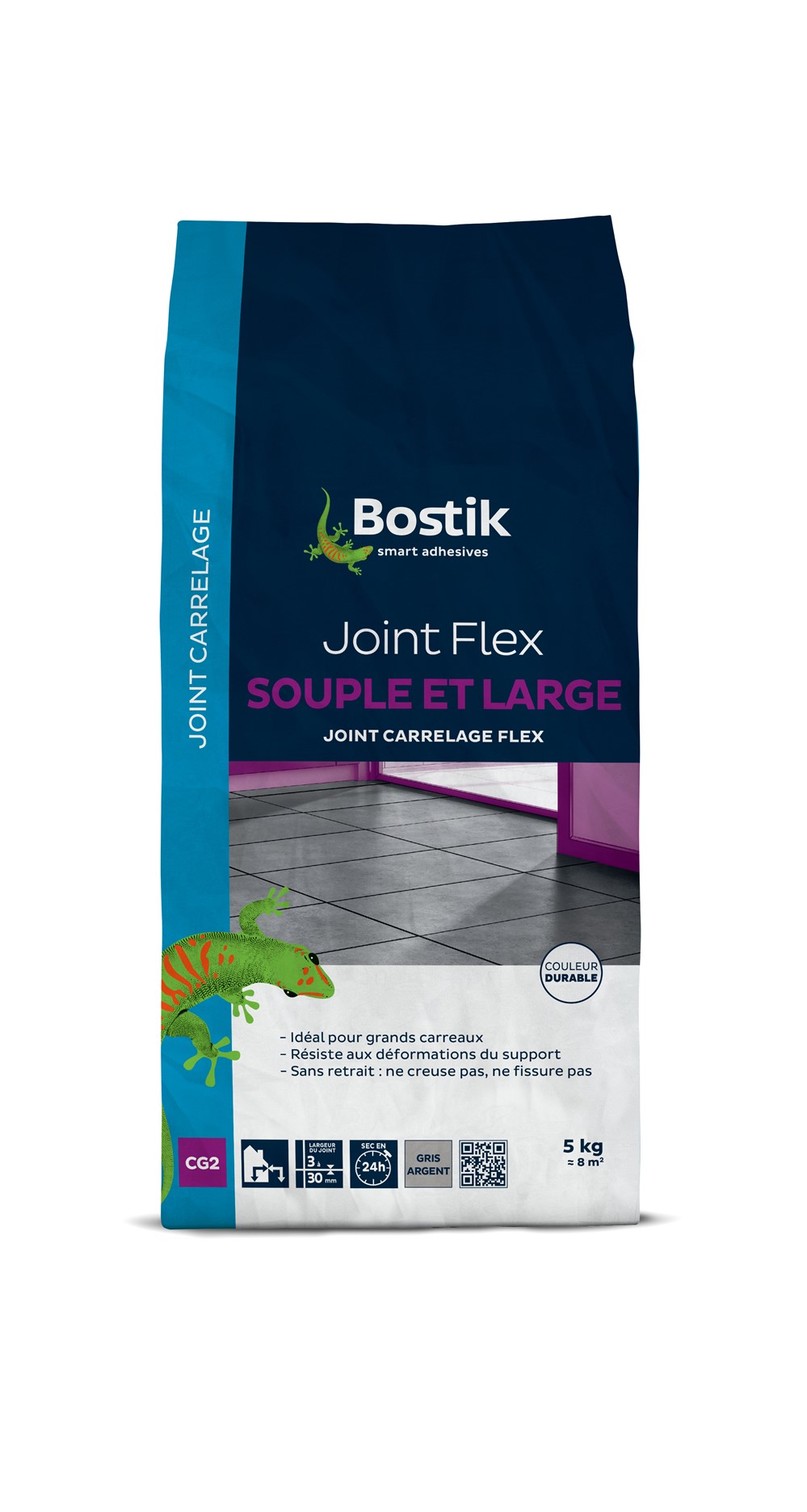 Joint flex souple et large 3 à 30mm gris ciment 5 kg